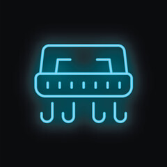 Poster - Blue neon icon of a hovercraft floating on a black background, simple icon for transportation apps and websites