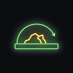 Poster - Neon icon of a repeatable process represented by a mountain under a rotating arrow over a platform