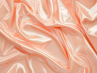 Wall Mural - Peach Satin Drape: A sumptuous peach satin fabric drapes gracefully, forming elegant folds and curves, capturing the luxurious texture and soft, iridescent sheen. Its smooth.