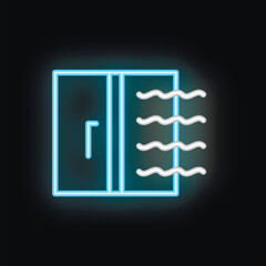Poster - Neon air conditioner icon blowing cool air on black background