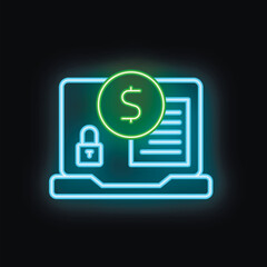 Poster - Neon style icon representing a secure online payment system for e commerce platforms