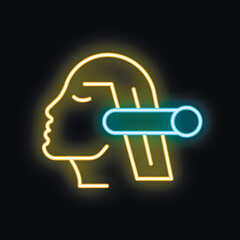 Poster - Neon sign of the profile of a woman with a switch turning on, symbolizing a moment of inspiration