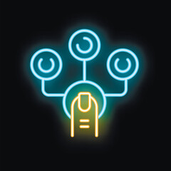 Poster - Neon sign representing the concept of network activation with a finger pressing a button