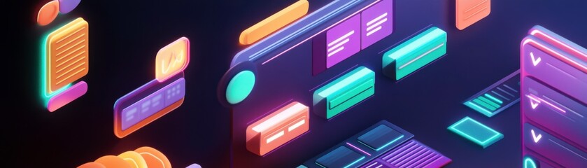 Poster - a vibrant digital interface featuring colorful icons and buttons, illustrating modern design and tec