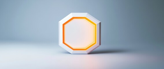 Fototapete - Minimalistic 3D white and orange hexagon on grey background