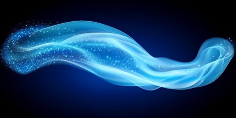 Wall Mural - abstract blue flowing wave of energy with sparkling glowing particles on a dark background