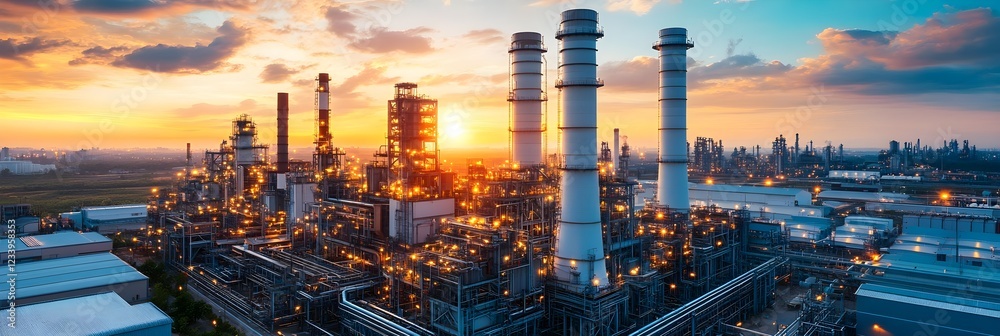 Industrial Refinery Complex at Sunset Oil and Gas Processing Plant ...