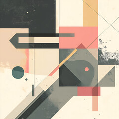 Poster - Geometric Harmony: A captivating geometric composition of layered shapes and forms. Featuring an interplay of clean lines, various color and texture, creating an abstract and modern aesthetic.