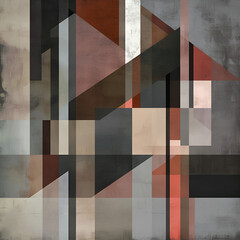 Poster - Geometric Abstraction: An intricate geometric abstract composition showcasing intersecting lines, bold shapes, and a muted color palette with gradients.
