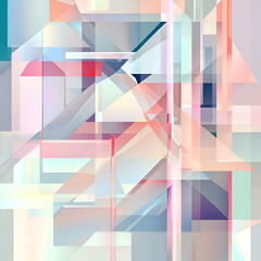 Poster - Geometric Abstraction: A captivating display of layered geometric shapes, featuring a dynamic composition of lines, angles, and planes in a soft pastel palette creating a modern abstract design.
