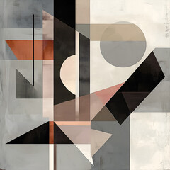 Poster - Geometric Harmony: This artistic abstract composition features a balanced arrangement of geometric shapes, clean lines, and a muted color palette.