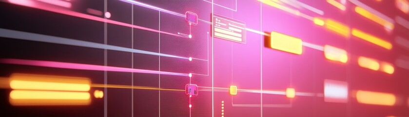 Poster - a vibrant digital interface featuring colorful data lines and patterns, suggesting advanced technolo