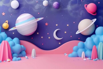 Wall Mural - cute space background cartoon tranquility celebration.