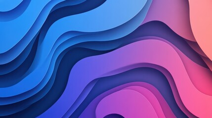 Poster - Abstract neon blue and pink waves with smooth curves and soft shadows, creating a fluid gradient motion against a clean, modern background. The design features dynamic lines and a minimal backdrop.
