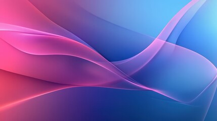 Poster - Abstract neon blue and pink waves with smooth curves and soft shadows, creating a fluid gradient motion against a clean, modern background. The design features dynamic lines and a minimal backdrop.