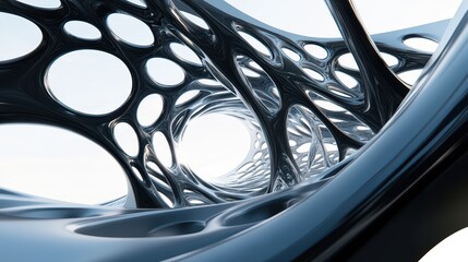 Poster - An abstract futuristic shape with a sleek, 3D render showcases cutting-edge design and modern aesthetics.
