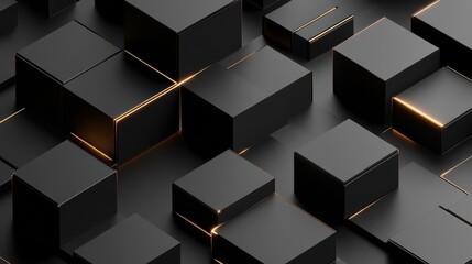Aufkleber - An abstract geometric composition featuring 3D-rendered blocks set against a black background.