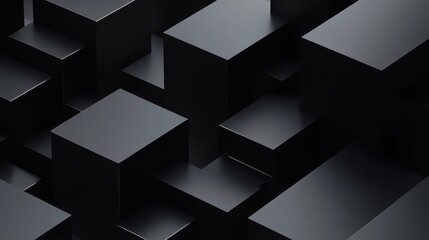 Aufkleber - An abstract geometric composition featuring 3D-rendered blocks set against a black background.
