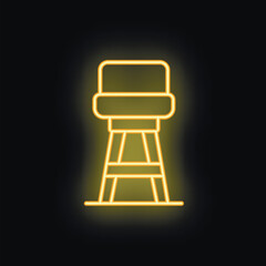 Poster - bright yellow neon sign of a bar stool glowing on a black background