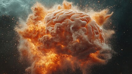 Poster - Large explosion with orange and white flames rising against a dark background in a dramatic display of fire