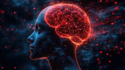 Poster - Person with a visible brain inside their head illustrating cognitive function and mental processes