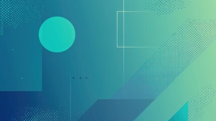 Fototapete - An abstract grainy gradient background featuring minimalistic geometric shapes in blue and green hues. 