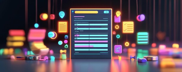 Poster - a vibrant interface showcases colorful icons and text, emphasizing a modern digital experience.