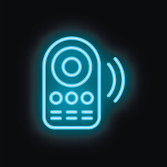 Poster - Bright blue neon baby monitor icon glowing on black background