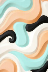 Poster - Bold and playful swirls are layered in contrasting colors like teal, peach, and black over a neutral base, showcasing a retro-inspired design that feels modern
