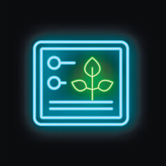 Poster - Neon icon of a plant growing inside a device, representing the concept of indoor farming and controlled environment agriculture