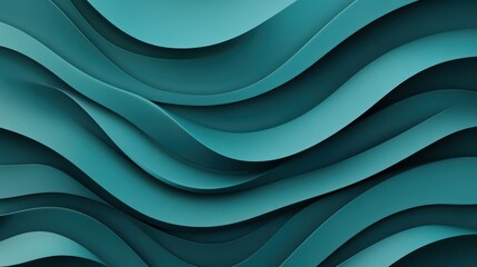 Fototapete - An abstract satin turquoise sea waves design featuring smooth curves and soft shadows on a clean, modern background.