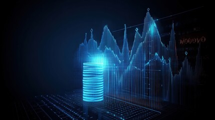 Aufkleber - Graph with blue light highlighting data points on a modern digital display screen