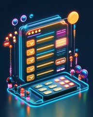 Poster - A vibrant digital interface featuring glowing icons, buttons, and elements, showcasing a modern and futuristic design aesthetic.