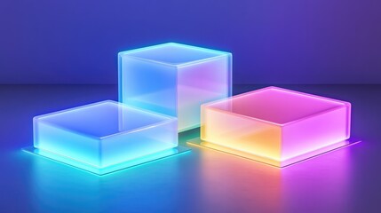 Poster - Abstract D innovation concept with floating holographic cubes, neon accents, and futuristic tech-driven copy space.