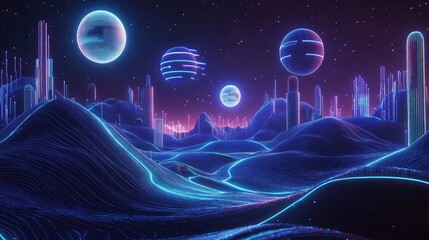 Poster - Abstract AI-powered IoT landscape with holographic data visualization, floating smart network elements, and a modern copy space.