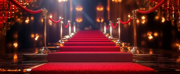 Luxurious Empty Red Carpet at Prestigious Film or Music Awards Event