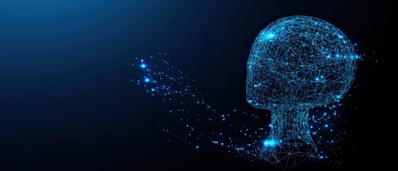 Aufkleber - Head silhouette with a network of connected lines and dots representing neural connections and technology
