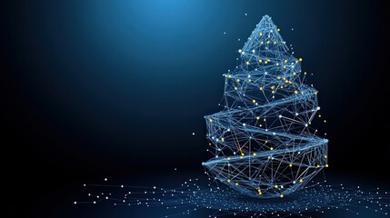 Poster - Christmas tree graphic composed of connected lines and dots in a modern digital design style