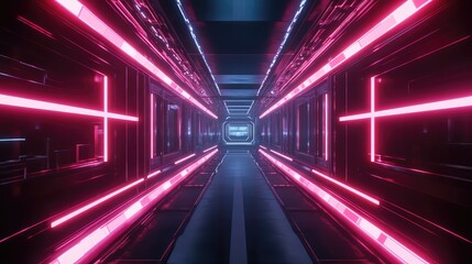 Aufkleber - Abstract futuristic digital world with floating neon particles, holographic energy pulses, and a sleek innovation-driven copy space.