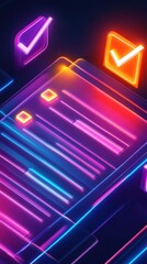 Poster - a vibrant, digital illustration of a checklist with neon accents, showcasing colorful checkboxes and