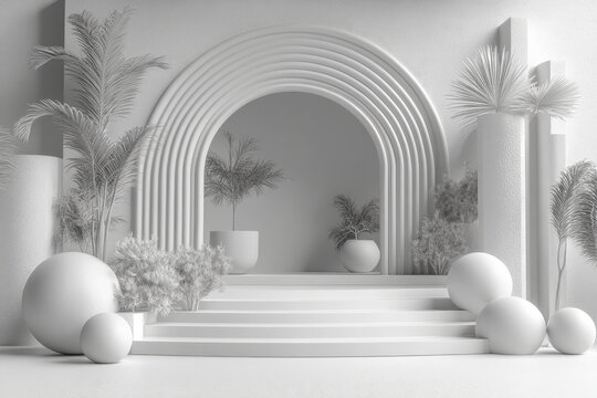 White Archway Minimalist Plant Steps