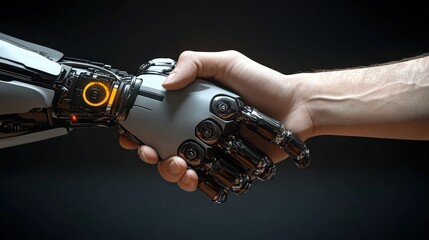 Poster - Person holding a robotic hand demonstrating advanced prosthetic technology and human interaction
