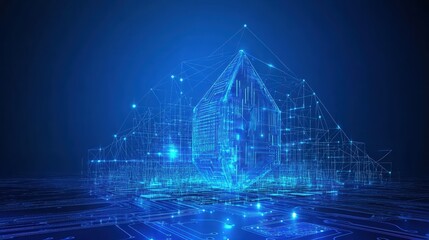 Aufkleber - Futuristic architectural design featuring a building with a network of connected lines and structures