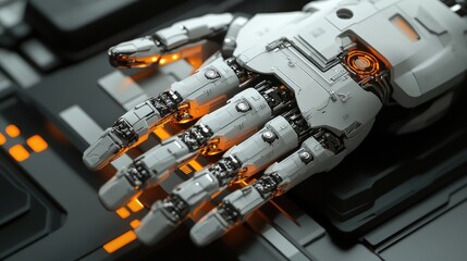 Aufkleber - Abstract robotics system with glowing digital gears, advanced robotic arms, and seamless mechanical integration, creating high-tech copy space.