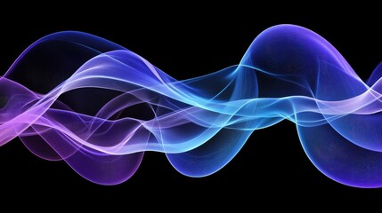 Poster - Abstract wavy lines in a fluid gradient of blue and purple tones, resembling digital sound waves, creating a futuristic copy space.