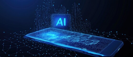 Poster - Smartphone with visible circuit board design on the back in a modern technology setting