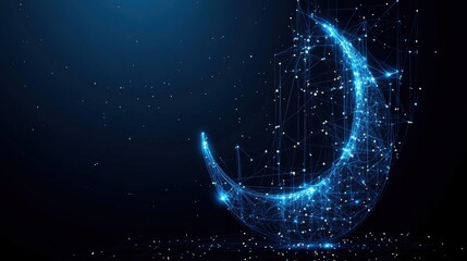 Poster - Crescent moon against a deep blue night sky with stars and dark clouds