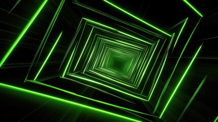 Poster - Cyber-inspired D tunnel with glowing neon frames receding into the distance, creating a dynamic perspective with copy space.