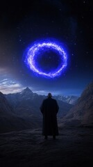 Poster - Astrological visuals of a mysterious blue aura mountainous landscape digital art night sky spectacular viewpoint