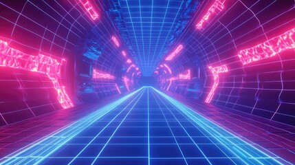 Aufkleber - Cyber-inspired background with a futuristic blue grid, dynamic light trails, and pulsating energy waves forming a sci-fi copy space.